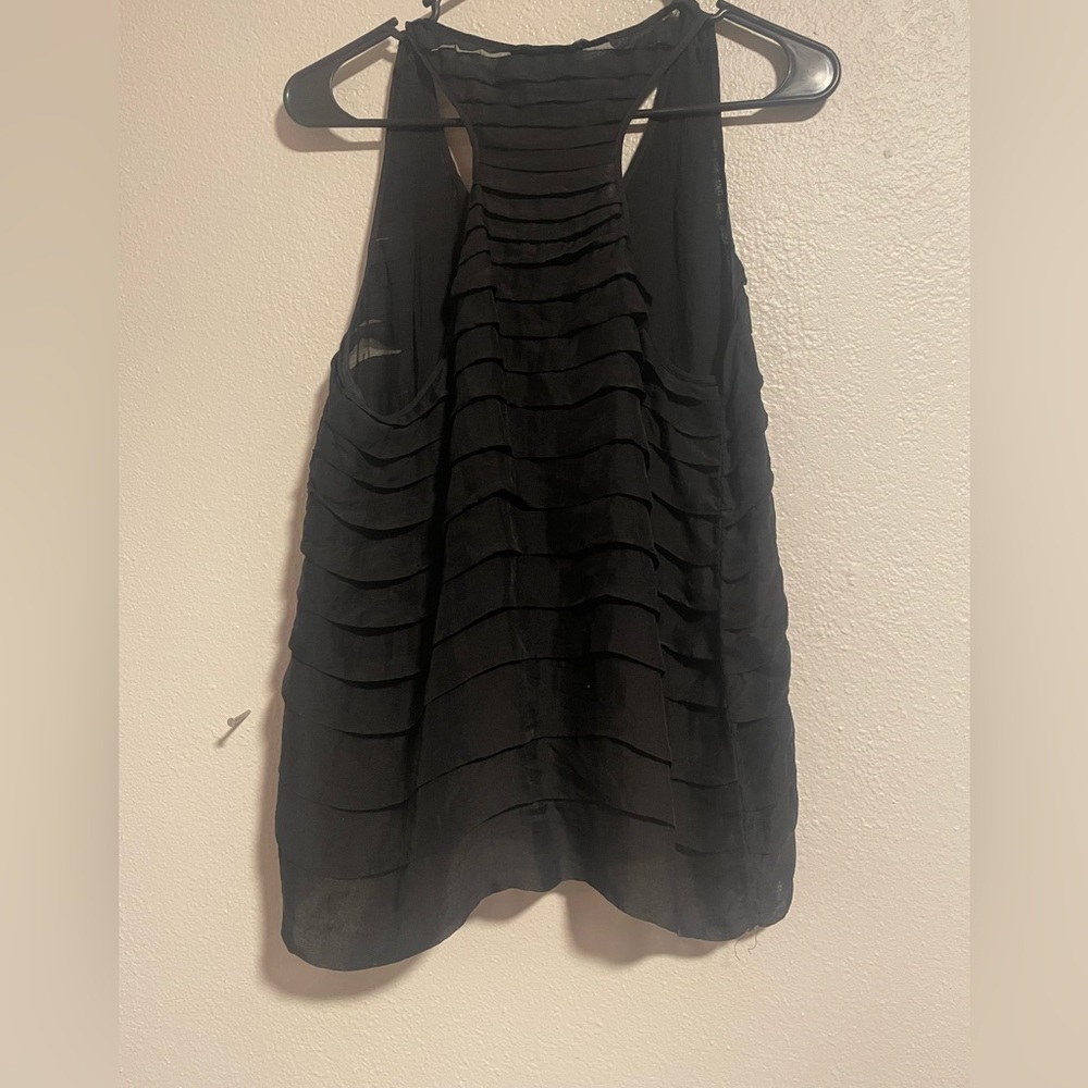 Black Cynthia Rowley Tiered Racerback Silk Tank - Picture 2 of 2